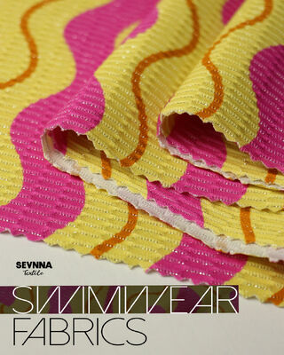 Çevre dostu Geri Dönüştürülmüş Mayo Kumaşı, %78 Geri Dönüştürülmüş Naylon, %5 Metalik Gümüş ve %17 Spandex